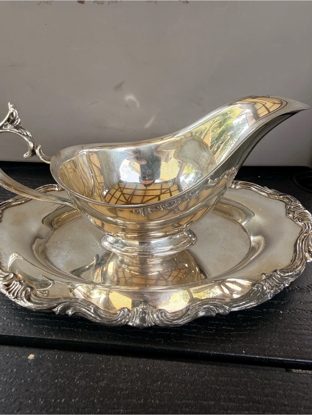 Classic Silver Gravy Boat with attached under plate - Elegant Serving Piece